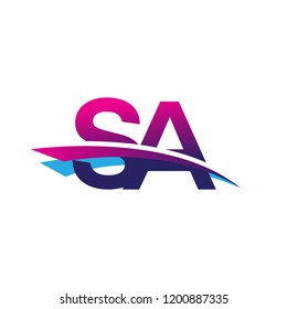 initial letter SA logotype company name colored blue and magenta swoosh design. vector logo for business and company