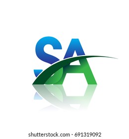 initial letter SA logotype company name colored blue and green swoosh design. vector logo for business and company identity.
