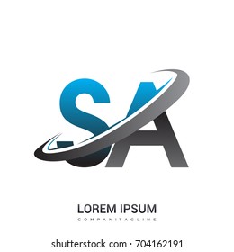initial letter SA logotype company name colored blue and grey swoosh design. logo design for business and company identity.
