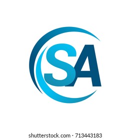 initial letter SA logotype company name blue circle and swoosh design. vector logo for business and company identity.