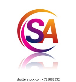 initial letter SA logotype company name orange and magenta color on circle and swoosh design. vector logo for business and company identity.
