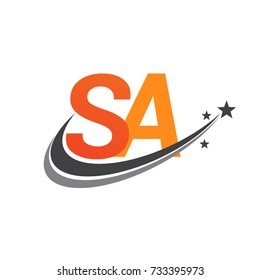 initial letter SA logotype company name colored orange and grey swoosh star design. vector logo for business and company identity.