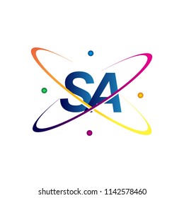 initial letter SA logotype science icon colored blue, red, green and yellow swoosh design. vector logo for business and company identity.
