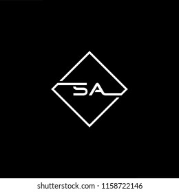 Initial letter SA AS minimalist art monogram shape logo, white color on black background.