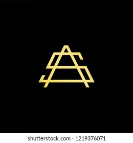 Initial letter AS SA minimalist art logo, gold color on black background.