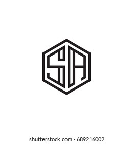Initial letter SA, minimalist line art monogram hexagon logo, black color