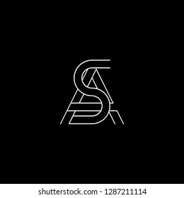 Initial letter AS SA minimalist monogram art logo, white color on black background.