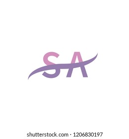 Initial letter SA, overlapping movement swoosh logo, soft purple color isolated on white background