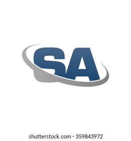 initial letter SA swoosh ring company logo blue gray