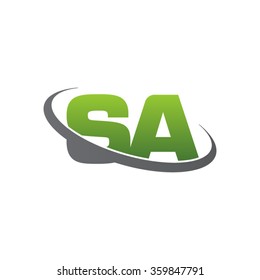 initial letter SA swoosh ring company logo green gray
