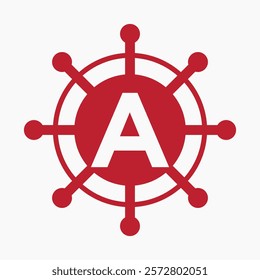 Initial Letter A Sailing Logo Design Vector Template Concept with Steering Ship Symbol