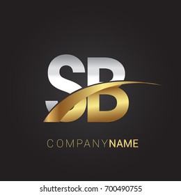 initial letter SB logotype company name colored gold and silver swoosh design. isolated on black background.