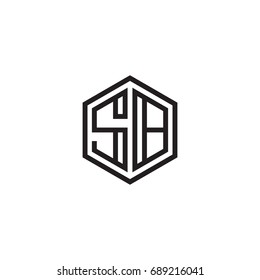 Initial letter SB, minimalist line art monogram hexagon logo, black color