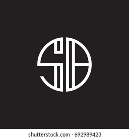 Initial letter SB, minimalist line art monogram circle shape logo, white color on black background