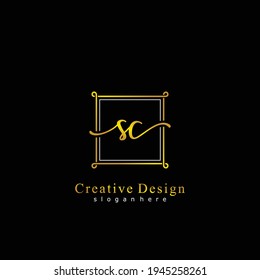 Initial letter SC calligraphy handwritten logo. Handwritten alphabet in the logo template. Letters and Alphabet for your logo design.