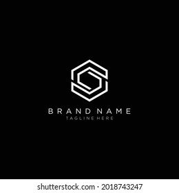 Initial letter SC hexagon logo, monogram line art style design template. Black background.