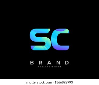 Initial letter SC logo with colorful background, letter combination logo design for creative industry, web, business and company. - Vector