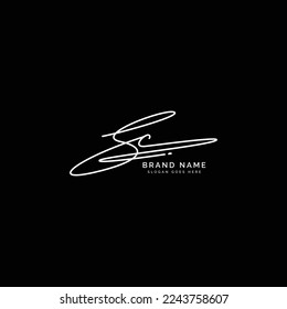 Initial Letter SC Logo in signature. Handwritten lettering style of S and C alphabet