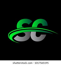 initial letter SC logotype company name colored green and black swoosh design. vector logo for business and company identity.