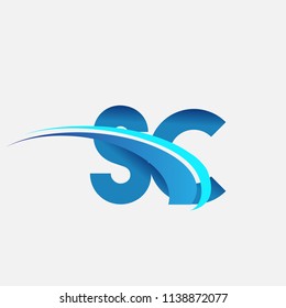 initial letter SC logotype company name colored blue and swoosh design. vector logo for business and company identity.
