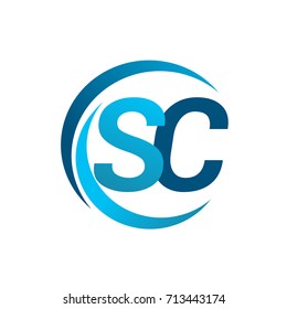 initial letter SC logotype company name blue circle and swoosh design. vector logo for business and company identity.