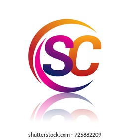 initial letter SC logotype company name orange and magenta color on circle and swoosh design. vector logo for business and company identity.