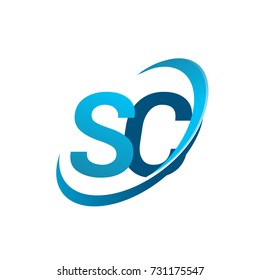 initial letter SC logotype company name colored blue swoosh design concept. vector logo for business and company identity.