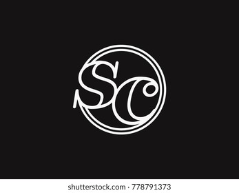 Initial letter sc lowercase outline inside the circle logo template white on black background