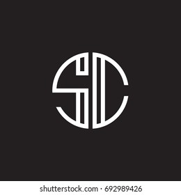 Initial letter SC, minimalist line art monogram circle shape logo, white color on black background