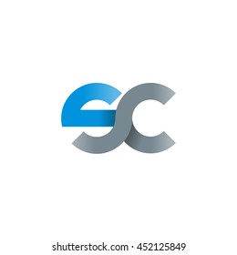 initial letter sc modern linked circle round lowercase logo blue gray