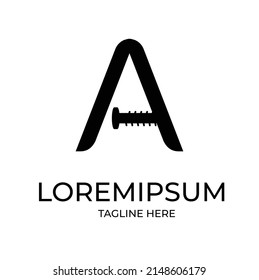 Initial Letter A with Screw and Nail Vector Logo