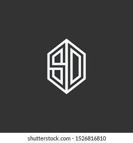 Initial letter SD logo design, minimalist line art monogram hexagon shape, icon symbol vector
