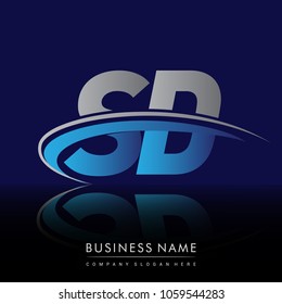 initial letter SD logotype company name colored blue and grey swoosh design. vector logo for business and company identity.