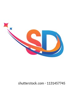 initial letter SD logotype company name colored orange, red and blue swoosh star design. vector logo for business and company identity.