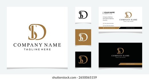 Letra inicial SD serif font diseño de logotipo, concepto de Vector de ícono dorado, tarjeta de visita de Plantilla