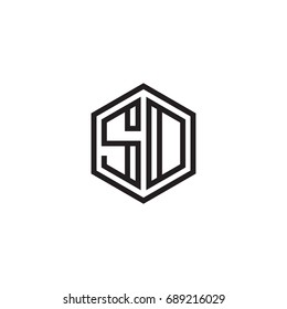 Initial letter SD, SO, minimalist line art monogram hexagon logo, black color