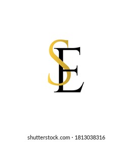 Initial Letter SE ES Intersected Monogram Logo in Gold and black color.