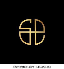 Initial letter SE ES minimalist art logo, gold color on black background