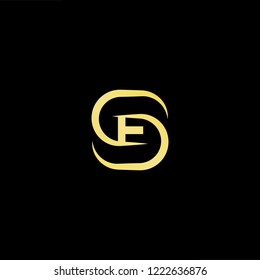 Initial letter SE ES minimalist art logo, gold color on black background.