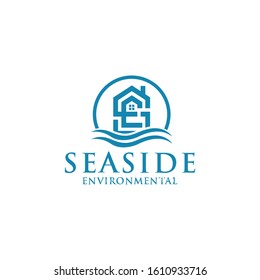 Initial letter SE house with wave logo icon design minimalist monogram building property real estate symbol concept vector