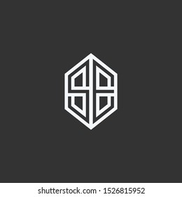 Initial letter SE logo design, minimalist line art monogram hexagon shape, icon symbol vector