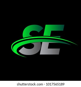 initial letter SE logotype company name colored green and black swoosh design. vector logo for business and company identity.