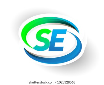 initial letter SE logotype company name colored blue and green swoosh design, modern logo concept. vector logo for business and company identity.