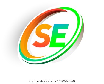 initial letter SE logotype company name colored orange and green circle and swoosh design, modern logo concept. vector logo for business and company identity.