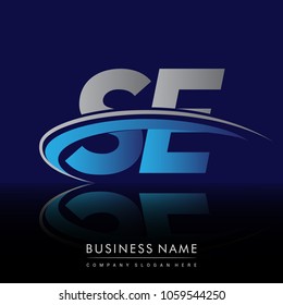 initial letter SE logotype company name colored blue and grey swoosh design. vector logo for business and company identity.