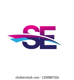 initial letter SE logotype company name colored blue and magenta swoosh design. vector logo for business and company