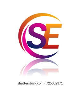 initial letter SE logotype company name orange and magenta color on circle and swoosh design. vector logo for business and company identity.