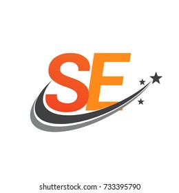 initial letter SE logotype company name colored orange and grey swoosh star design. vector logo for business and company identity.