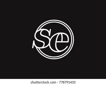 Initial letter se lowercase outline inside the circle logo template white on black background