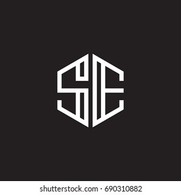 Initial letter SE, minimalist line art monogram hexagon shape logo, white color on black background